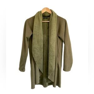 DREW Anthropologie Olive Green Open Front‎ Flowy Oversized Fleece Cardigan Sz S